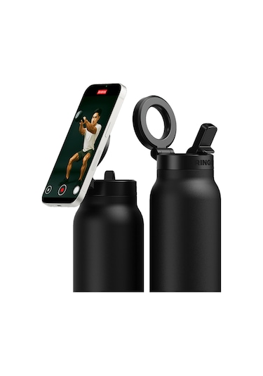 Ringo Pro Pipetli, Telefon Tutuculu Termal Çelik Termos 950 Ml Siyah