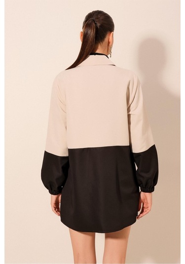 5909 Çift Renkli Mevsimlik Trençkot - Siyah Siyah