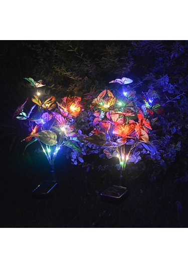 Geeksen 2'li Solar Panel Kelebek Bahçe Lambası Ip65 Su Geçirmez Teras Avlu Yol Aydınlatma Çok Renkli