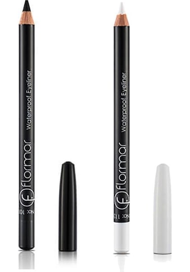 Flormar Waterproof Beyaz Eyeliner No:113 + Waterproof Eyeliner No:101 Black Ice