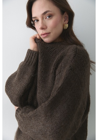 Vanilya Uzun Kollu Relax Kazak - 251091 Kahverengi