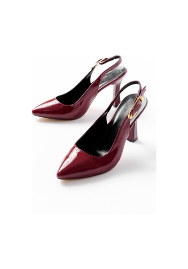 719 Bordo Rugan Sivri Burunlu Toka Detaylı Topuklu Kadın Aya...