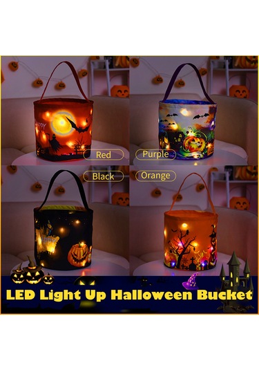 Konesam Halloween Mor Led Işıklı El Tote Sepeti, 3 Işık Modu Hızlı/ Yavaş Flash, Sürekli Açık , Lr44 Pil Dahil, Kadife Malzeme, Şeker/ Oyuncak Taşıma, Halloween Partileri İçin Mor