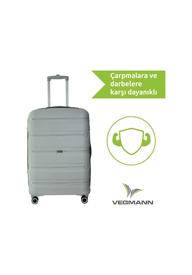 Vegmann Polipropilen Pp Atlas Gri Büyük Boy Valiz Çok Renkli