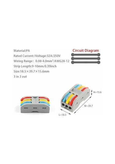 Wozlo Hızlı Kablo Ekleme Birleştirme Aparatı - Üçlü Klemens - 10 Adet