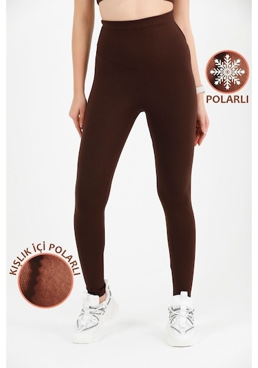 Kadın Kışlık Içi Polarlı Yüksek Bel Toparlayıcı Tayt Lacivert Curve High Waist Fleece Winter 1032 Koyu Kahve