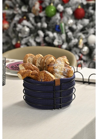 Mat Siyah Yuvarlak Ekmek Sepeti Şık,ekmeklik Lacivert Hasır Örmeli Makrome-çok Amaçlı Metal Paslanmaz Siyah
