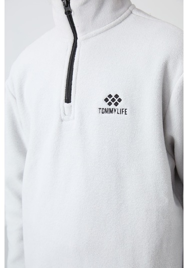 Tommy Life Taş Kalın Yumuşak Dokulu Standart Fit Nakışlı Polar Erkek Çocuk Sweatshirt - 11221 Taş