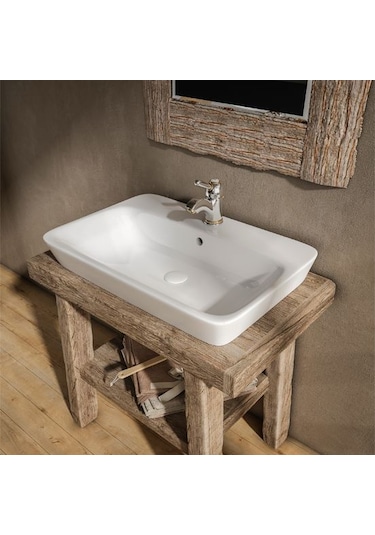 Lucco Mita 65 CM Tezgah Üstü Dikdörtgen Lavabo Beyaz