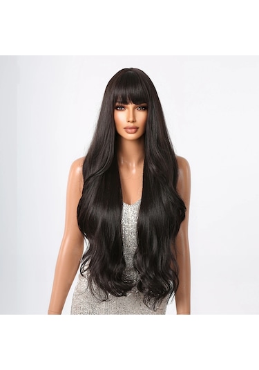 Kadın's Peruk 30 İnç Uzun Siyah Kıvırcık Saç Peruk Patlamalı Doğal Görünümlü Dalgalı Per Sentetik Saç Peruk Kaynak Çıtçıt 58638592