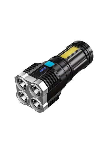 Aubyhe Usb Şarjlı Dört Led Işık, Cob Yan Aydınlatma, 400mah Pil, Su Geçirmez, Taşınabilir Dış Mekan El Feneri Siyah