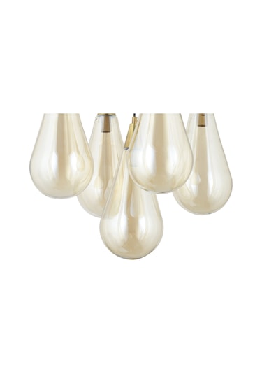 Lampaluce Goccia Tasarım Cam Avize 5'li Siyah - Sarı Bal - Siyah