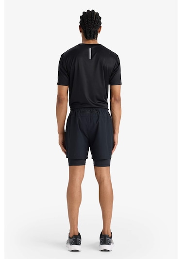 Defacto Defactofit Slim Fit Dar Kesim Sporcu İçi Taytlı Dokuma Şort F0010ax25aubk81 Siyah