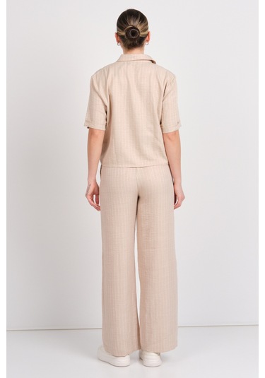 Jdy Kadın Jdypower Çizgili Kısa Kollu Gömlek 15347235 Bej Bej