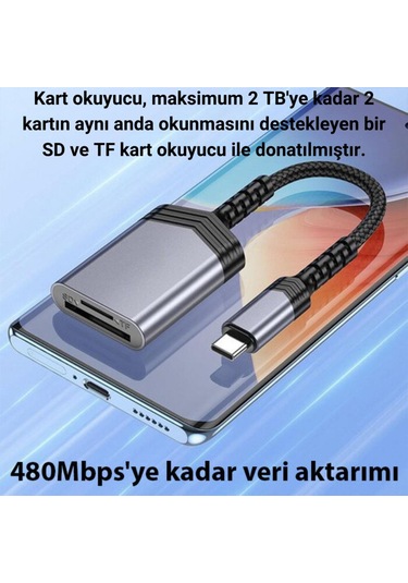 Coofbe Type-c To Sd-microsd Hafıza Kart Okuyucu Dönüştürücü Adaptör 480mbps Veri Aktarım Kart Okuyucu