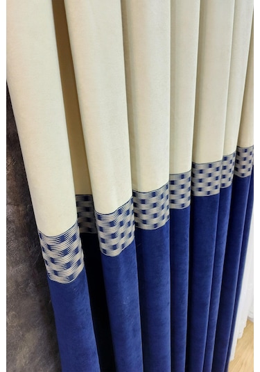Pera Pano Fon Perde Krem Lacivert Renk Lacivert