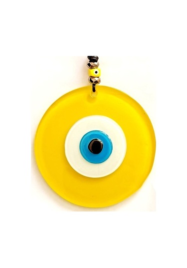 Tasarım Harikası Deri İpli Nazar Boncuklu Sarı Cam Duvar Süsü