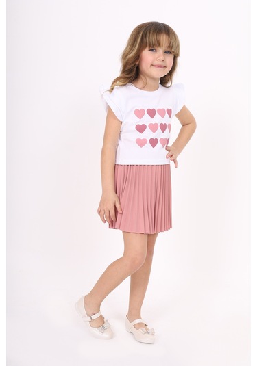 Toontoy Kız Çocuk Baskılı Etekli Takım Gül Kurusu