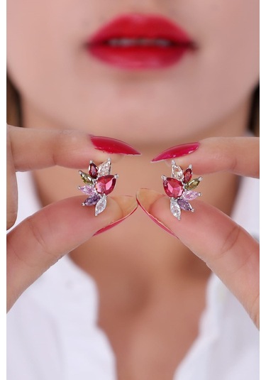 Bhs Life Kadın Taşlı Renkli Çiçek Küpe Çok Renkli