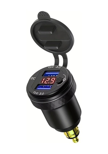 Boatshop1 Bluray Cift Hizli Sarj Cihazi 3 0 Usb Led Ekran Aluminyum Dın Hella Fis 12v 24v Bmw Ducati Triumph Mavi Sari Portlu Guç Adaptoru