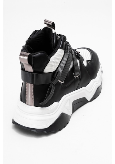 Clara Siyah Beyaz Fermuarlı Ve Bağcıklı Kadın Spor Bot Siyah - Beyaz