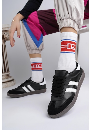 Muggo Gordon Unisex Ortopedik Günlük Bağcıklı Sneaker Spor Ayakkabı - Siyah