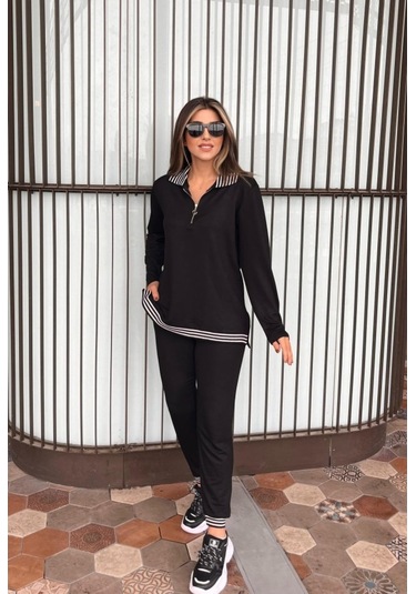 Lucky Life Kadın Uzun Kollu Ribana Ve Fermuar Detay Bluz Ve Yüksel Bel Pantolon 2li Takım 001