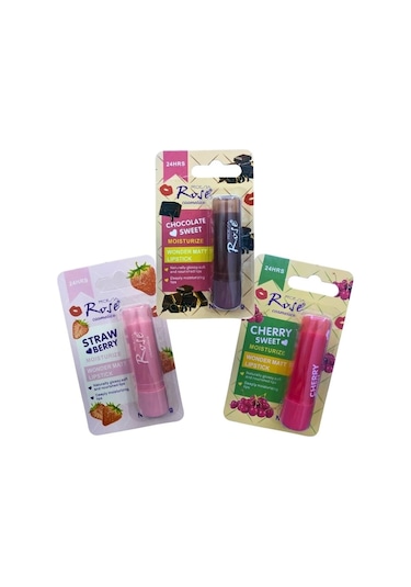 Yoğun Etkili Dudak Koruyucu Nemlendirici Balm Kiraz Çilek Çikolata 3lü Set Diğer Çok Renkli