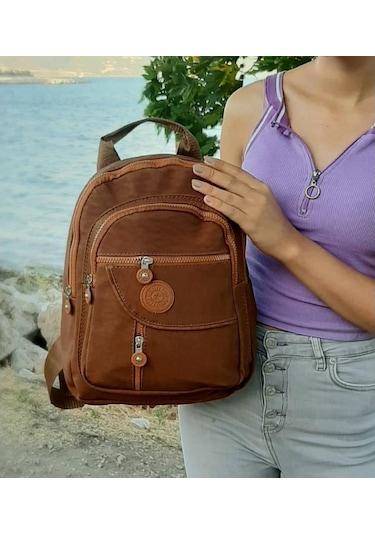 Fiyra S1 Kahve Renk Krinkıl Kumaş Dört Bölmeli Bayan Sırt Çantası-Kahverengi-Std Fiyra S1 Kahve Renk Krinkıl Kumaş Dört Bölmeli Bayan Sırt Çantası-Kahverengi-Std