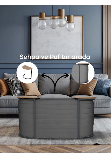 Frida Foksiyonel Sehpalı Puf Antrasit