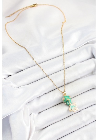 316l Çelik Zincir Yeşil Balık Model Gold Renk Kadın Kolye Diğer