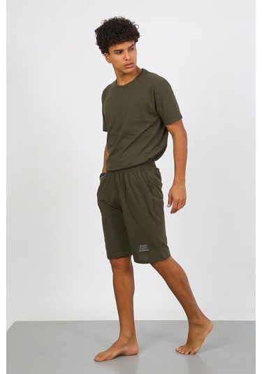 Akbeniz Erkek Pamuk Lakost Alt Üst Kaprili Pijama Takım Haki 6872 Haki