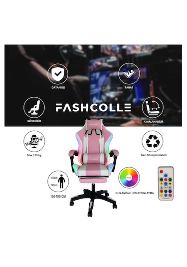 Fashcolle Pink Star Işıklı - Masaj Özellikli Oyuncu Koltuğu Pembe-beyaz