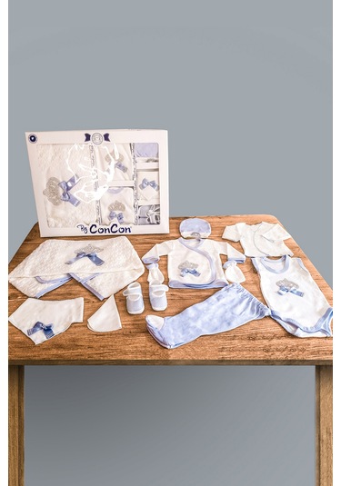 10 Parça Mavi Taşlı Hastane Çıkışı Erkek Bebek Giyim Mavi