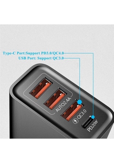 Prestigegoods 60w Usb Şarj Aleti Pd Qc 3.0 4 Port Hızlı Şarj Adaptörü İphone 13 12 11 Samsung Huawei P30 P50 Uyumlu Şarj Cihazı