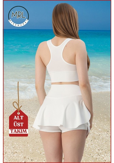 Kadın Alt-üst Takım Şort & Crop Denizde Havuzda Sporda Casual/ Günlük Kullanım Ekru Tk3107 Ekru