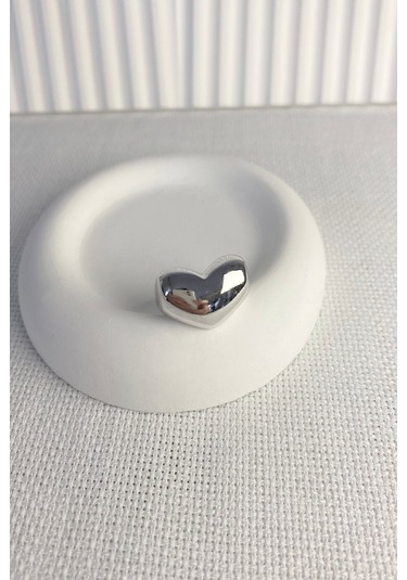 Kadın Yüzük Düz Plaka Tombik Kalp Model Yüzük Altın - Gümüş