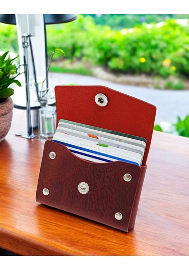 Cronder Hakiki Deri Yan Model Kutu Kartlık Kırmızı