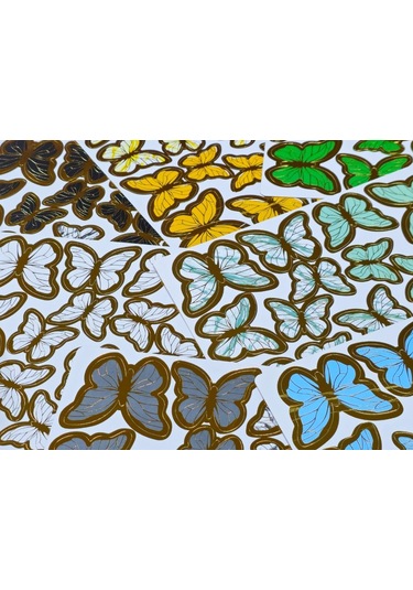 Sticker Plastik Kelebek 21li Tek Mavi-beyaz Mavi-beyaz