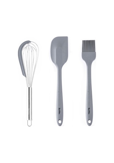 Tantitoni Gri Renkli 3lü Silikon Spatula,fırça Ve Çırpıcı Seti