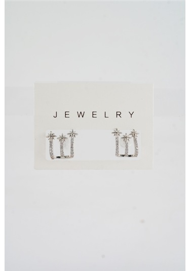 Byzeynaaksesuar Kadın Özel Tasarım Zirkon Taşlı 2'li Minimal Küpe 0210020 Çok Renkli