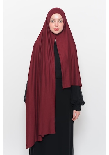 Hazır Pratik Geçmeli Lüks Düz Penye Şal Çapraz Hizalı Koyu Bordo
