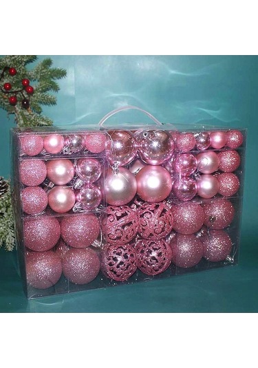 Pembe Noel Topları 100'lü Set - 3-6cm Pvc Kutulu, Parlak Ve Mat, Delikli Tasarım, Noel Ağacı Dekorasyonu 100 Pcs 100 Pcs