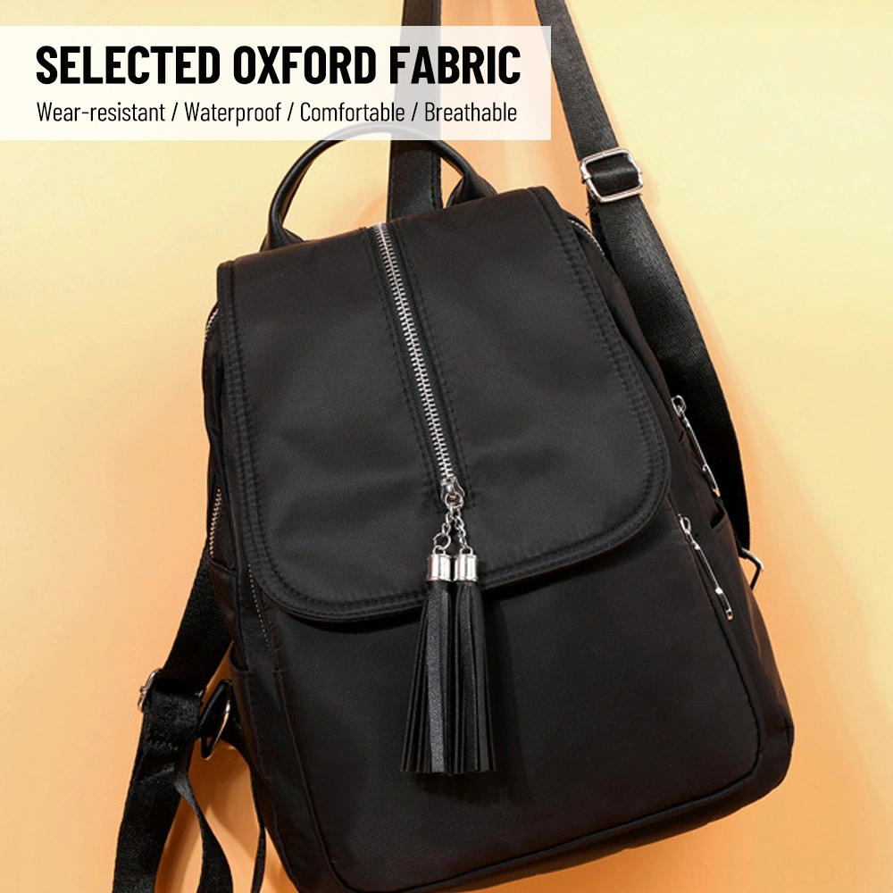 Yuntech01 Kadınlar İçin Sırt Çantası, Su Geçirmez Nilon, Anti Hırsızlık Cep, Tassel Desenli, Seyahat-okul-kampa Uygun Siyah Çanta Çok Renkli