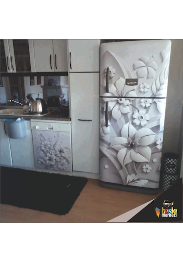 Buzdolabı Ve Bulaşık Makinesi Kapak Folyo Kaplama 3D Çiçek