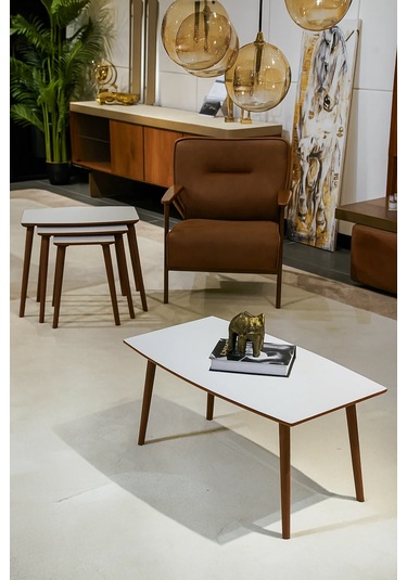 İstanbul Orta Sehpa Ve 3'lü Zigon Sehpa Seti Beyaz