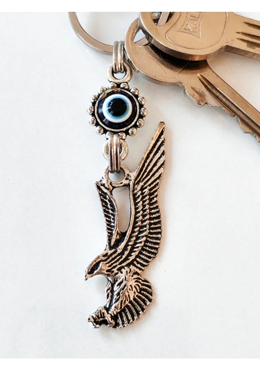 Moncuk Design Nazar Boncuklu Kartal Figürlü Metal Anahtarlık