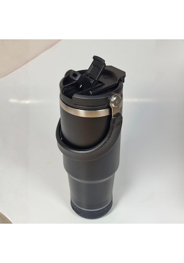 Bluetooth Hoparlörlü Paslanmaz Çelik Termos Bardak 600 Ml -pipetli ,çift Kullanımlı Kapak Siyah