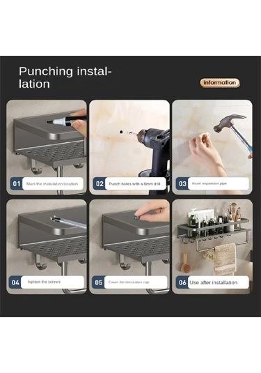 Duvar Rafı Mutfak Banyo Çok Fonksiyonlu Depolama Raf Mutfak Gri