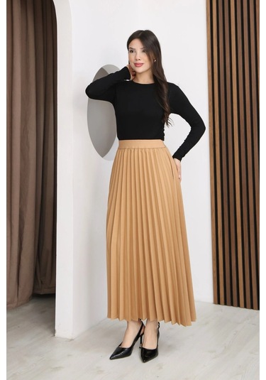 Lodmela Beli Lastikli Piliseli Etek 6017-camel Camel